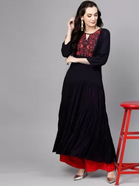 Embroidered Yoke Tiered Kurta