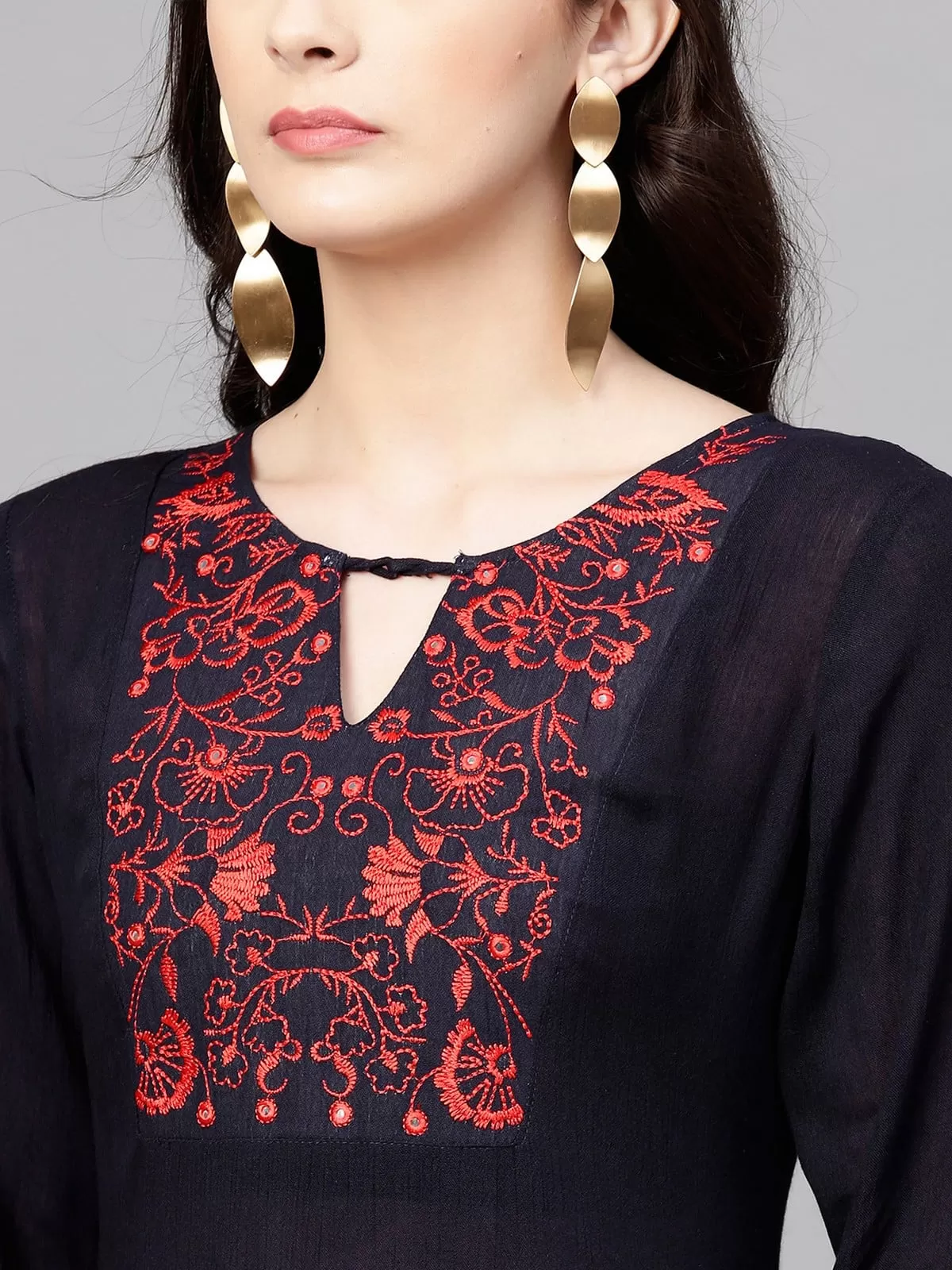 Embroidered Yoke Tiered Kurta