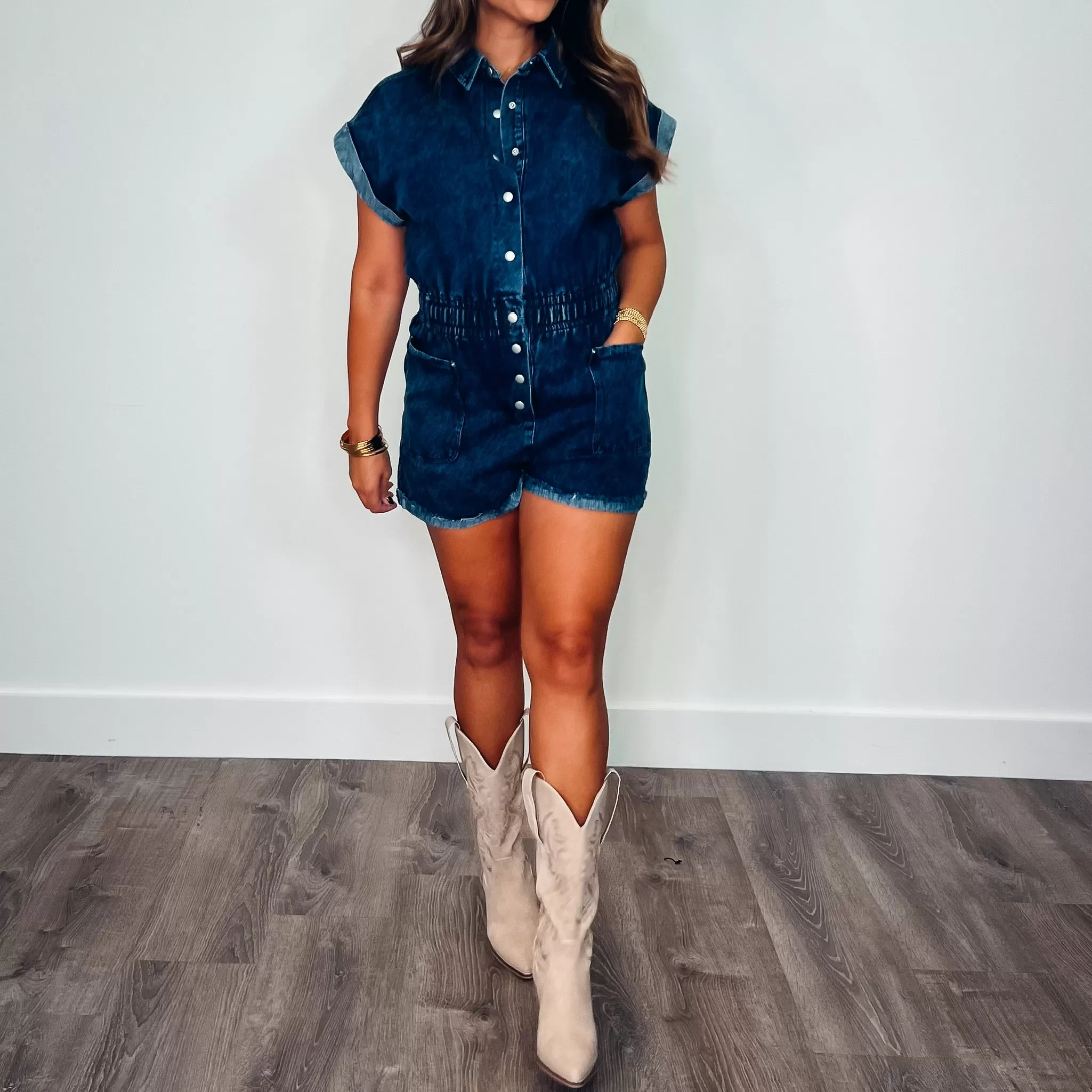 Evie Vintage Blue Denim Romper