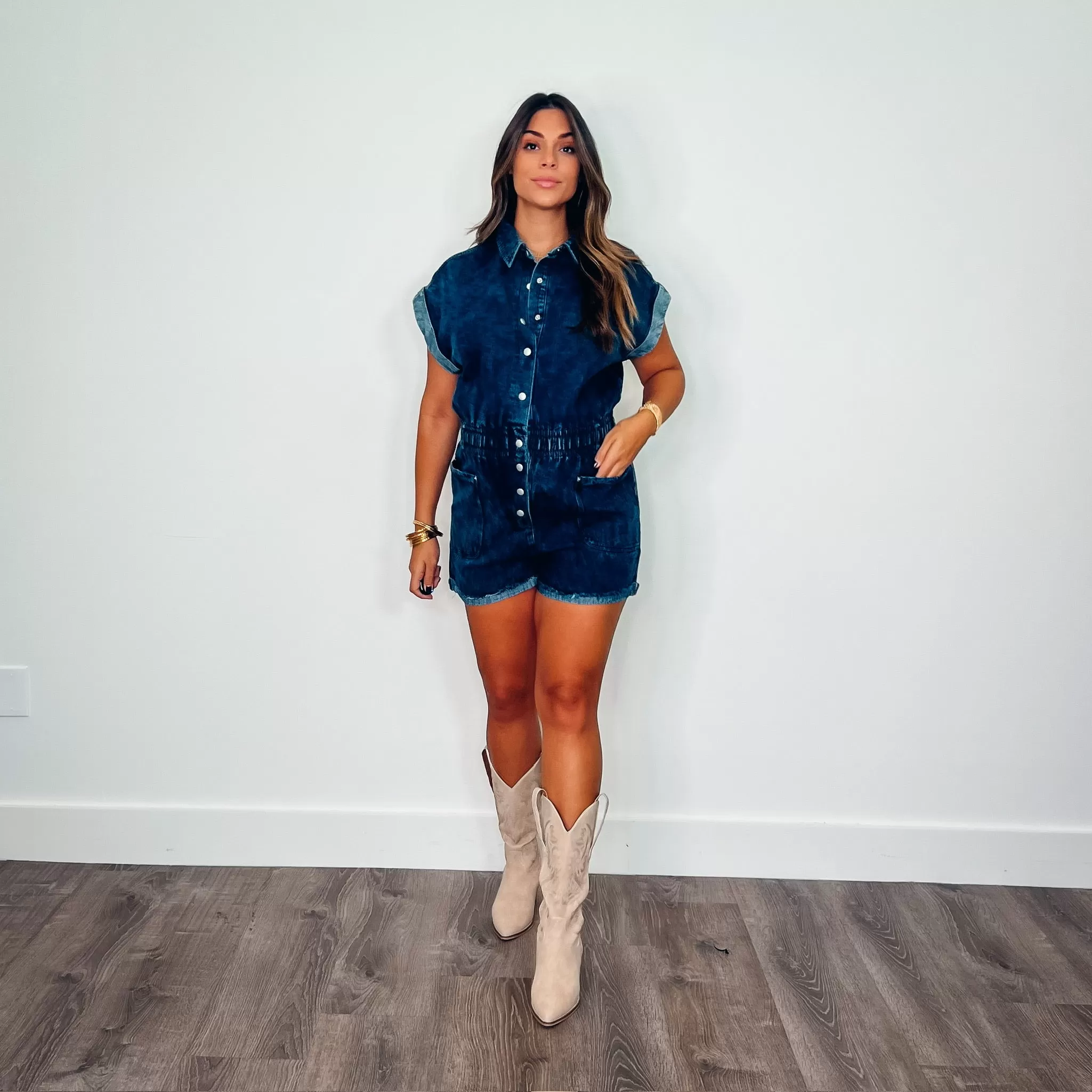 Evie Vintage Blue Denim Romper