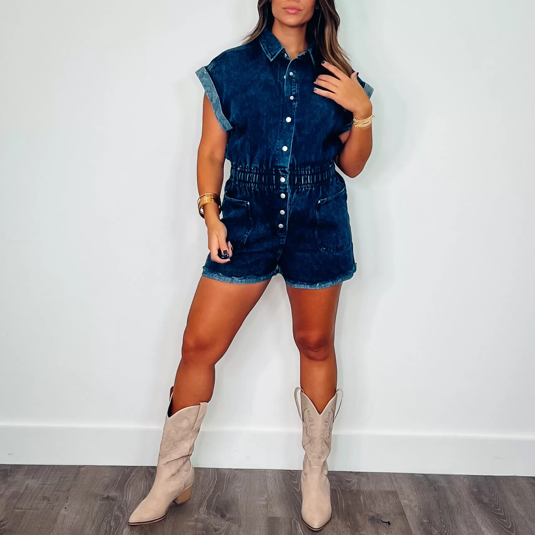 Evie Vintage Blue Denim Romper