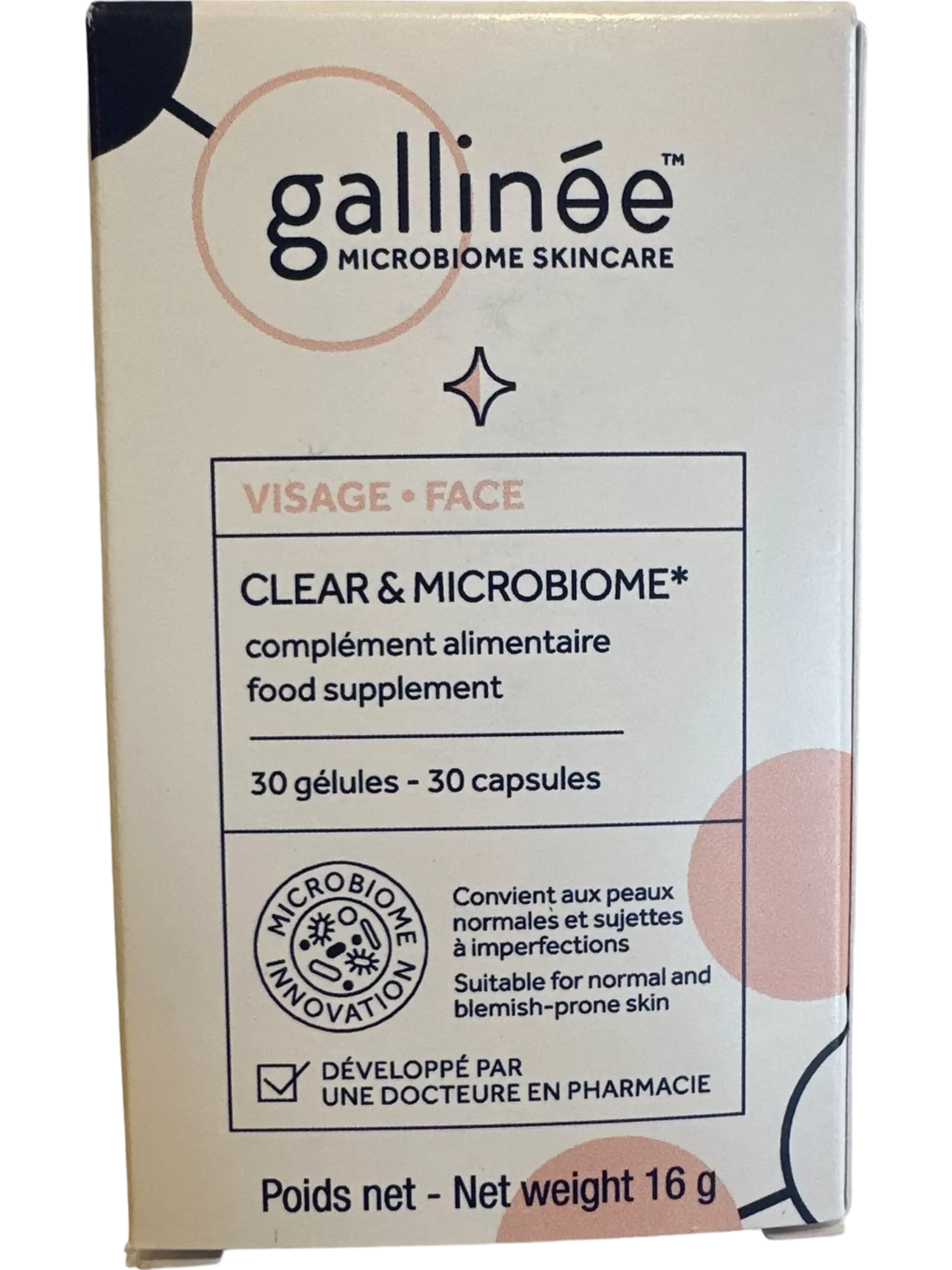 Galline Clear & Microbiome Supplement for Blemish-Prone Skin 30 Capsules Vegan