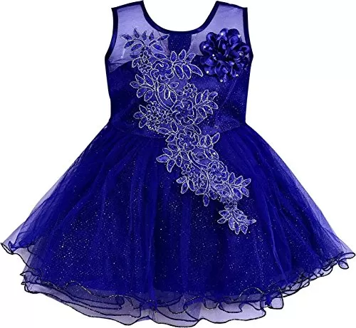 Girls Blue Embroidered A-line dress