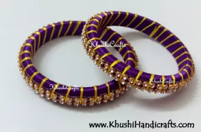 Grand Set of Designer Silk Bangles in Purple and Yellow