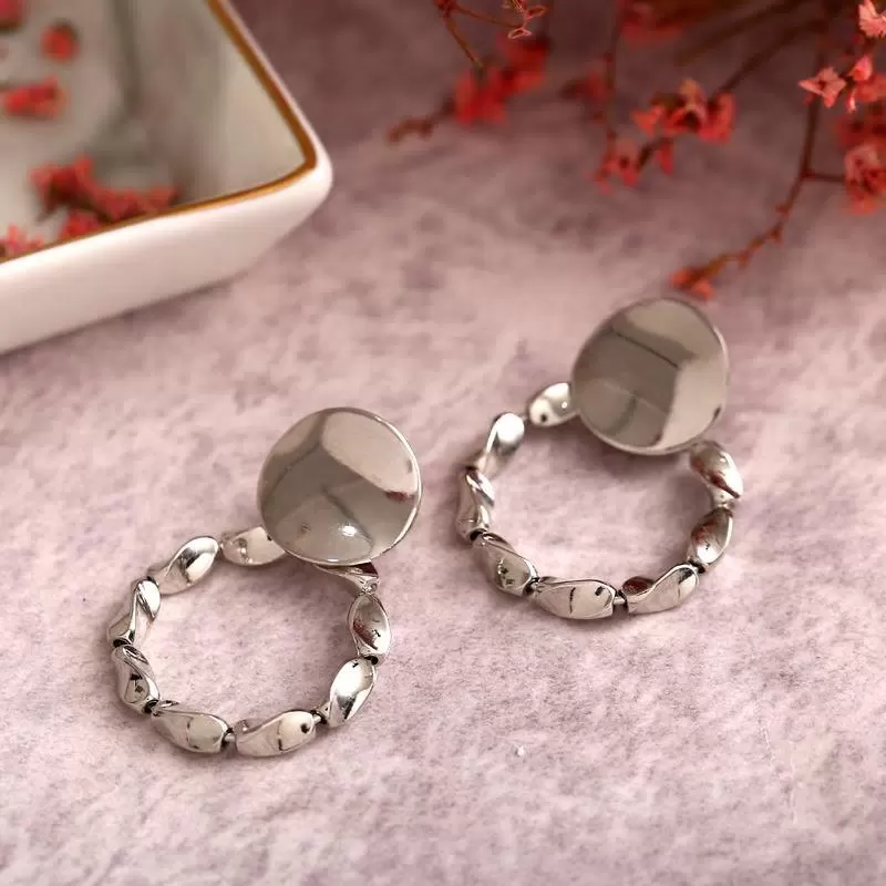 Irregular Silver Stud Statement Hoop Party Earring