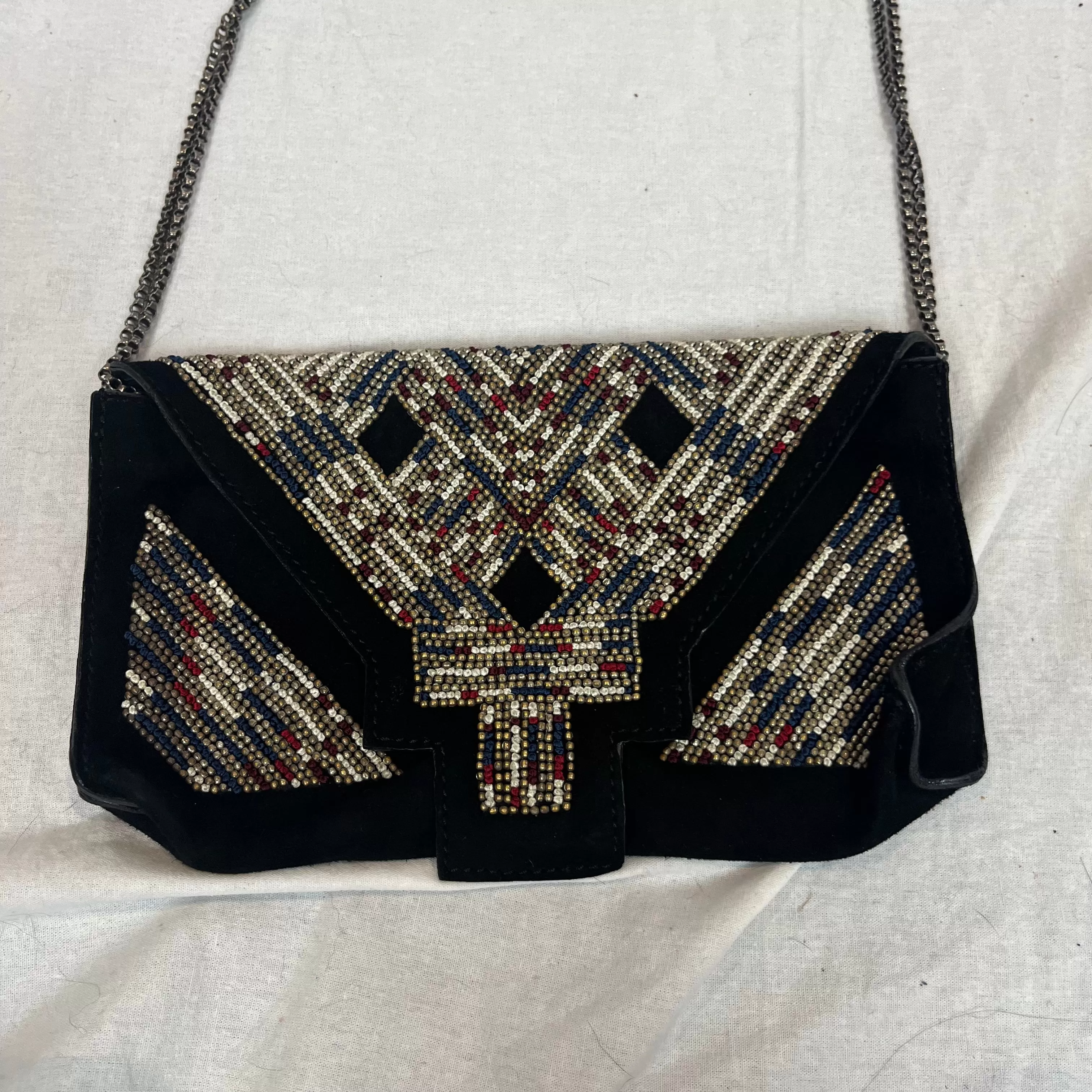 Isabel Marant Black Suede Embroidered & Beaded Evening Bag