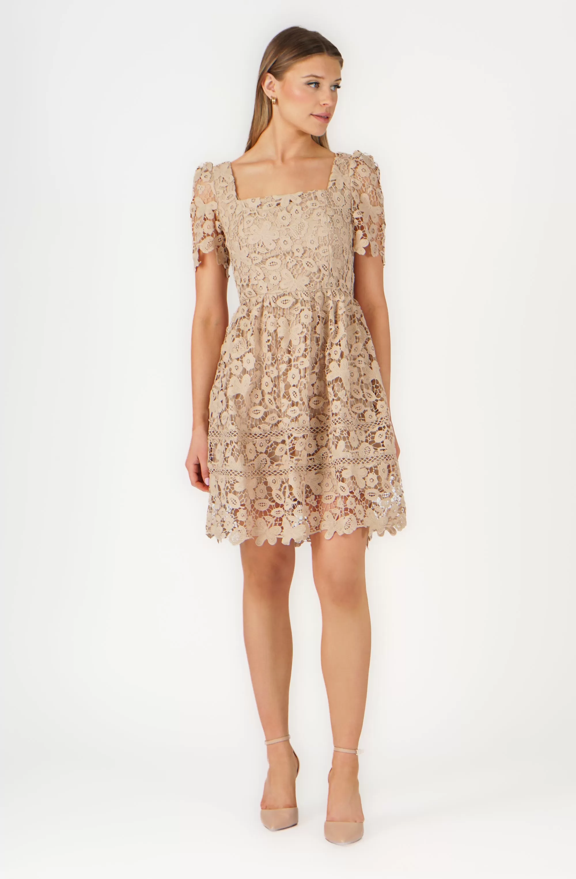 Knee Lenght Embroidered Lace Dress