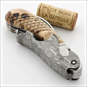 Laguiole Magnum Damascus Studded Poplar Burl Corkscrew