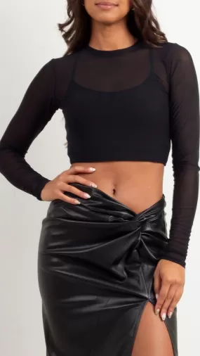 Lined Mesh LS Crop - Black