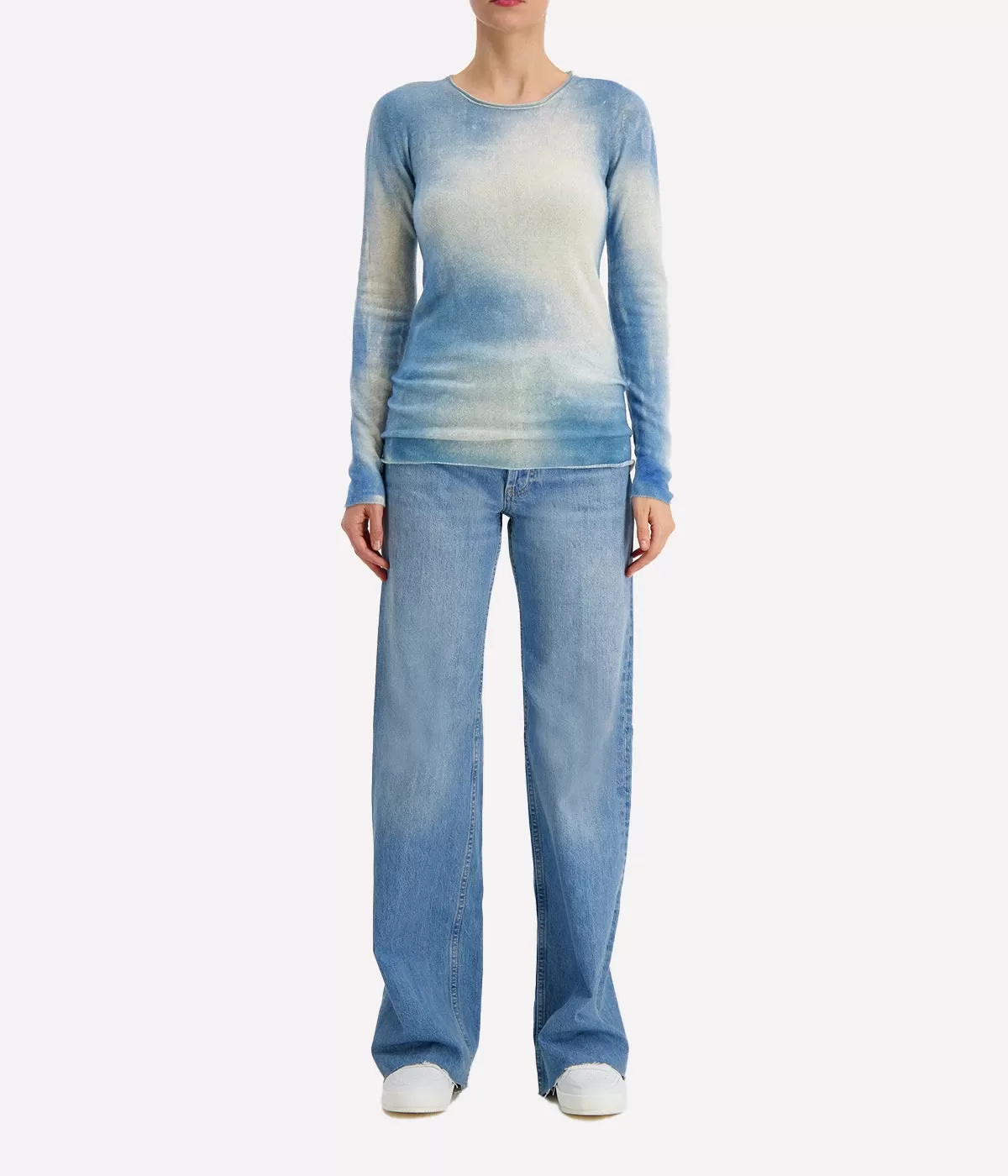 Marmo Effect Light Cashmere Round Neck in Water