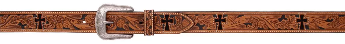 Mens Western Leather Tooled Belt