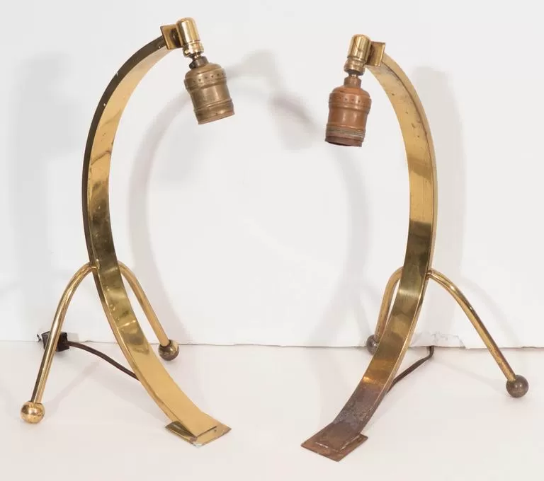 Mid-century Pair of Brass Arc Table Lamps