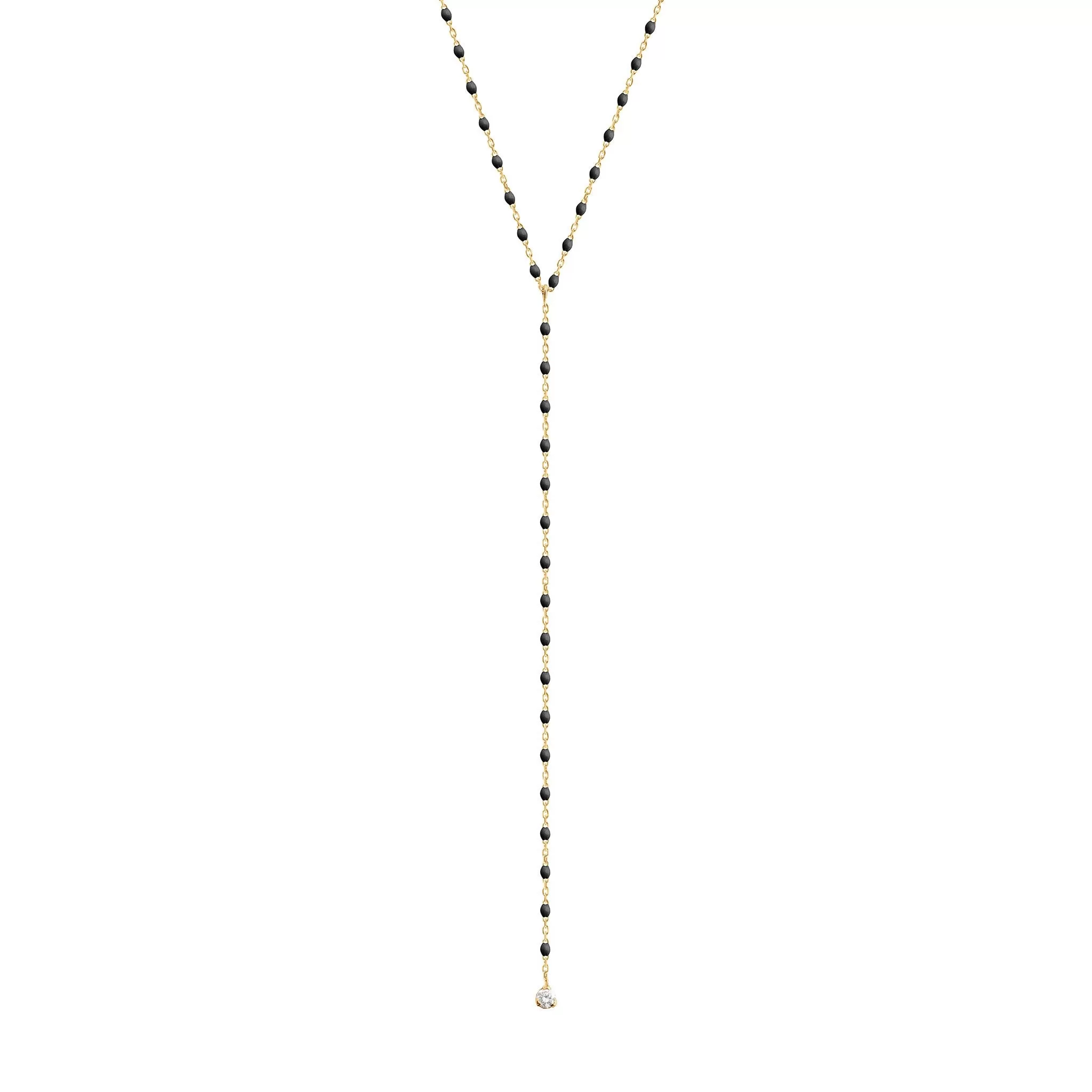 Mini Gigi Y Party Black necklace, Yellow Gold, 19.7"