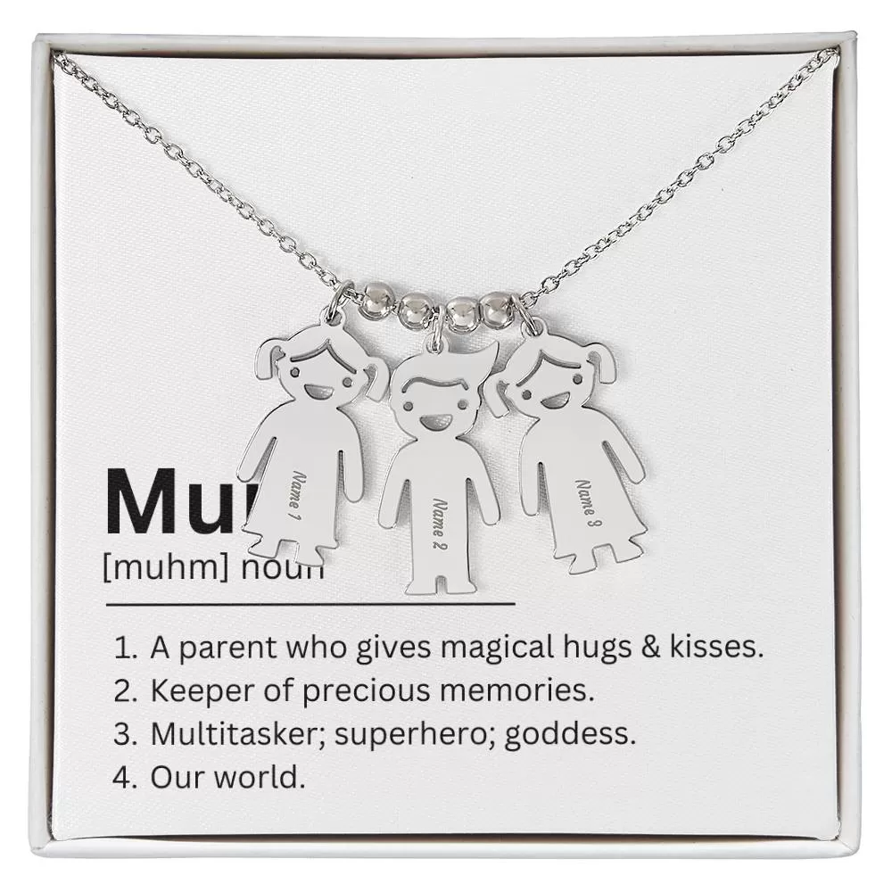 Mum Definition, Magical Hugs And Kisses Custom Engraved Kid Charm Necklace