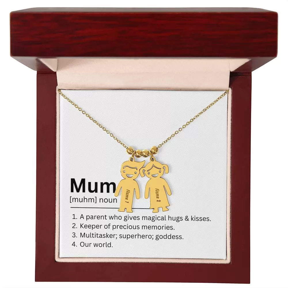 Mum Definition, Magical Hugs And Kisses Custom Engraved Kid Charm Necklace