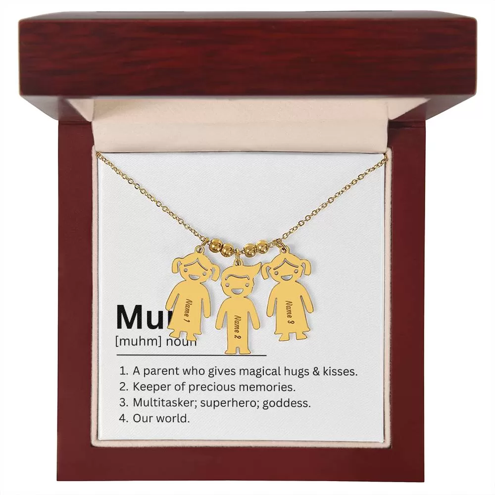 Mum Definition, Magical Hugs And Kisses Custom Engraved Kid Charm Necklace