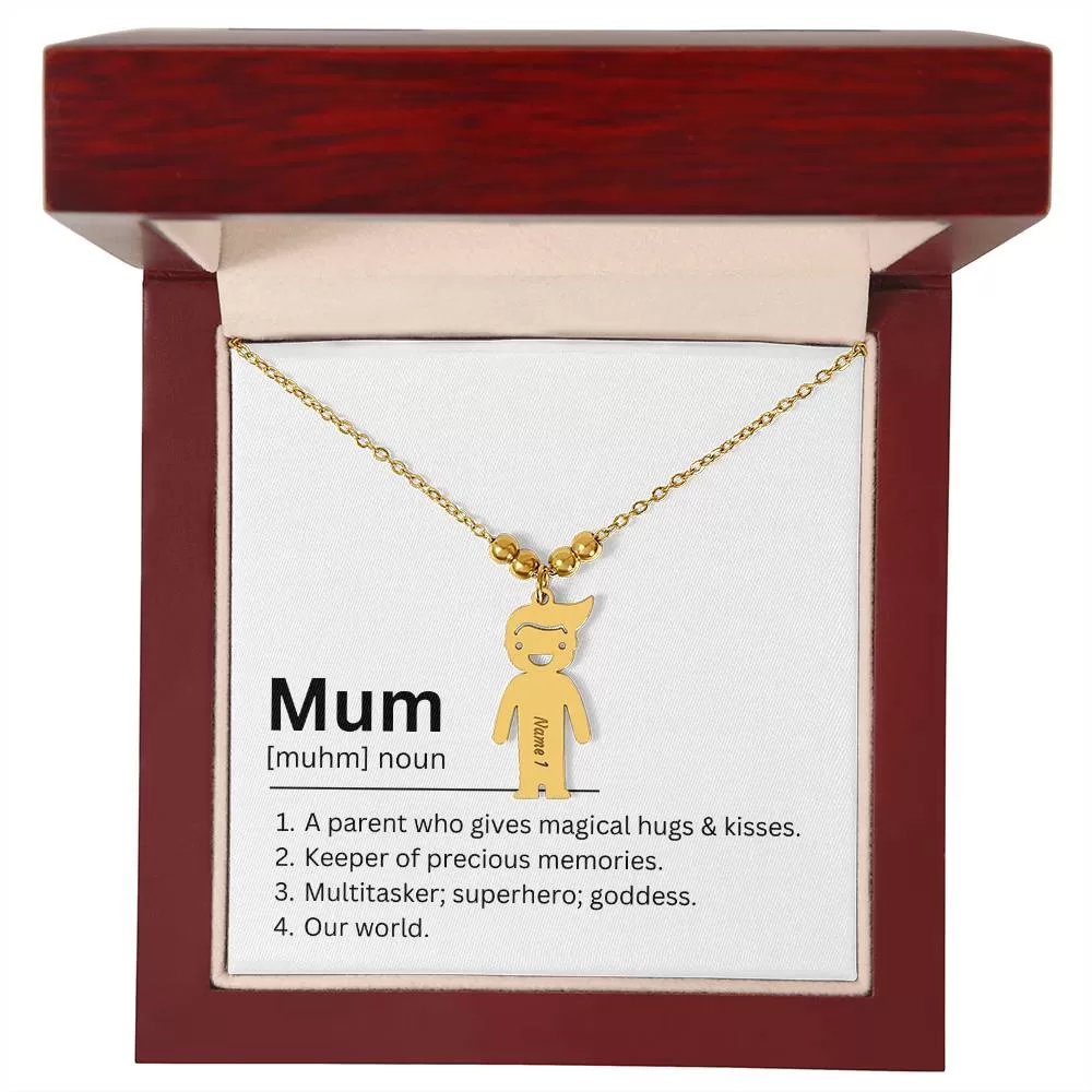 Mum Definition, Magical Hugs And Kisses Custom Engraved Kid Charm Necklace