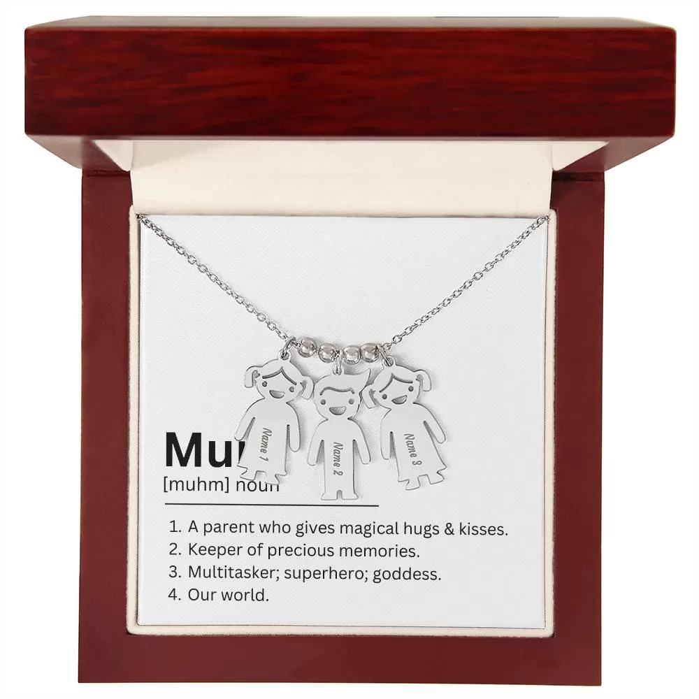 Mum Definition, Magical Hugs And Kisses Custom Engraved Kid Charm Necklace