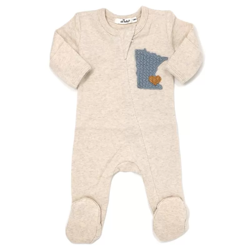 oh baby! Onesie Zipper Footie - Minnesota Love Fog - Sand