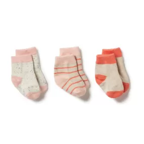 Organic 3 Pack Baby Socks, Silver Peony-Oatmeal-Coral