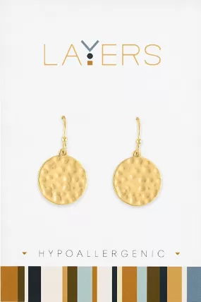 Radiant Ripples: Gold Hammered Dangle Layers Earring Set - Lead and Nickel-Free, Gold Plated