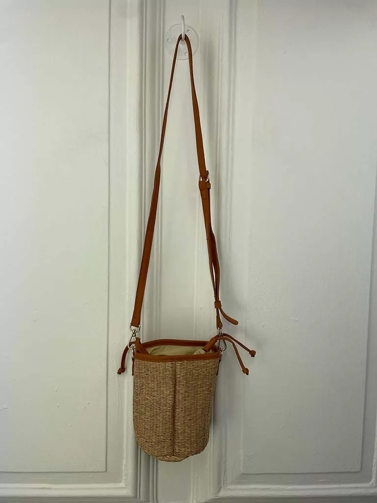 Rattan Drawstring Bag - Tan