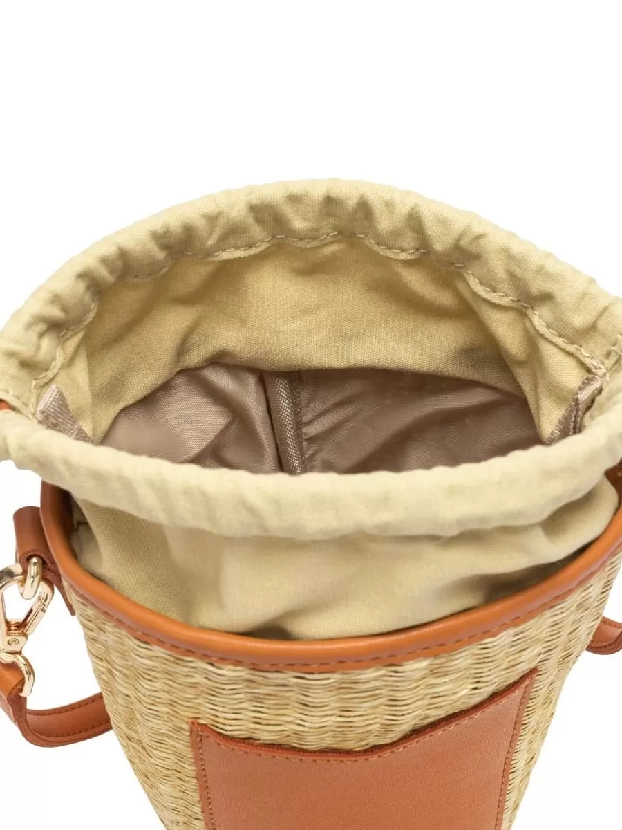 Rattan Drawstring Bag - Tan