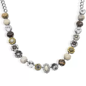 Rhodium Plated Crystal Gemstone Statement Necklace by AMARO