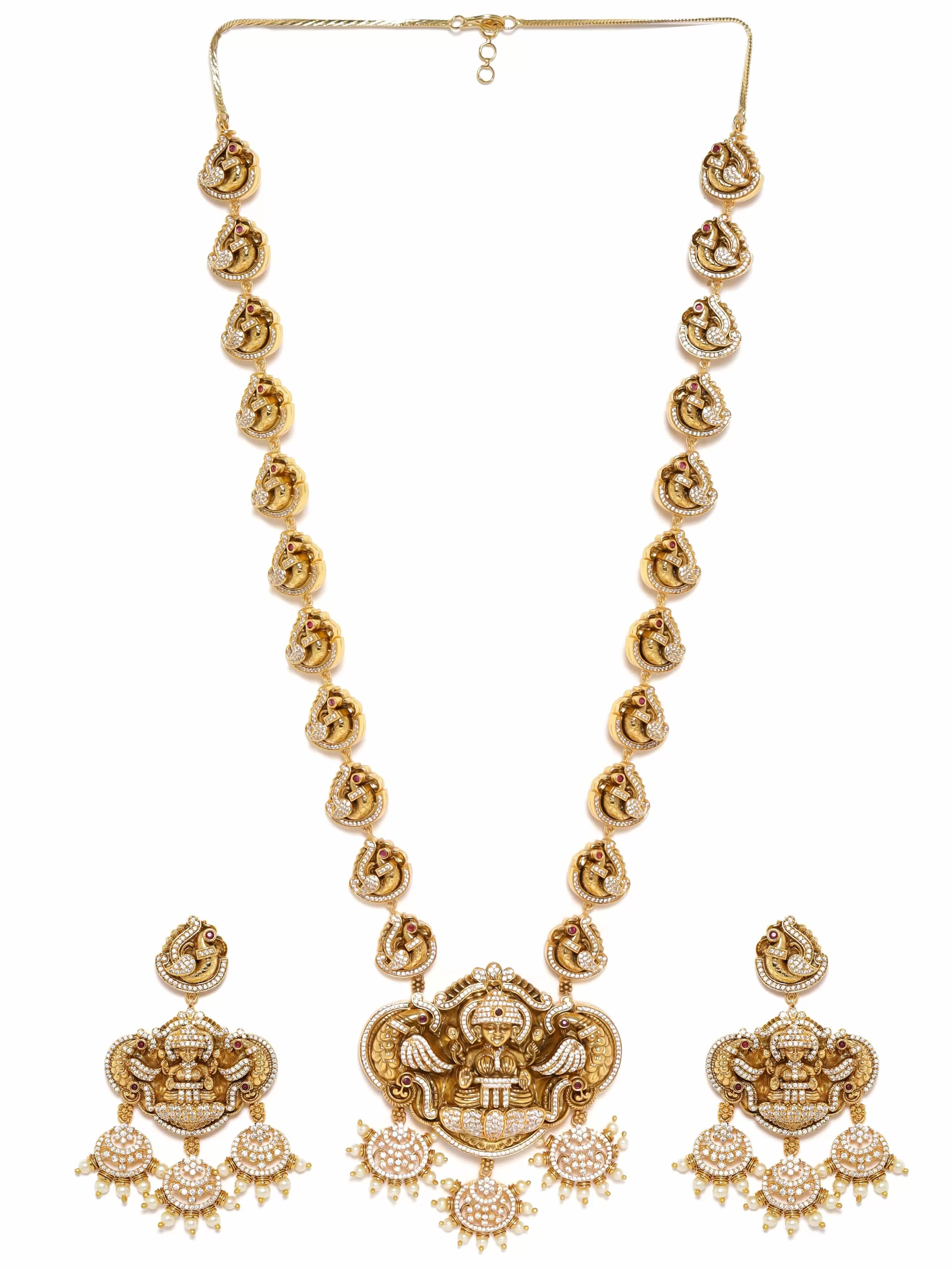 Rubans 24K Gold plated Zirconia studded temple motif statement lux Handcrafted Necklace set