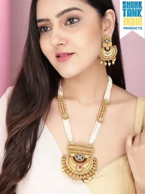 Rubans Gold Plated Handcrafted Kundan Necklace Set