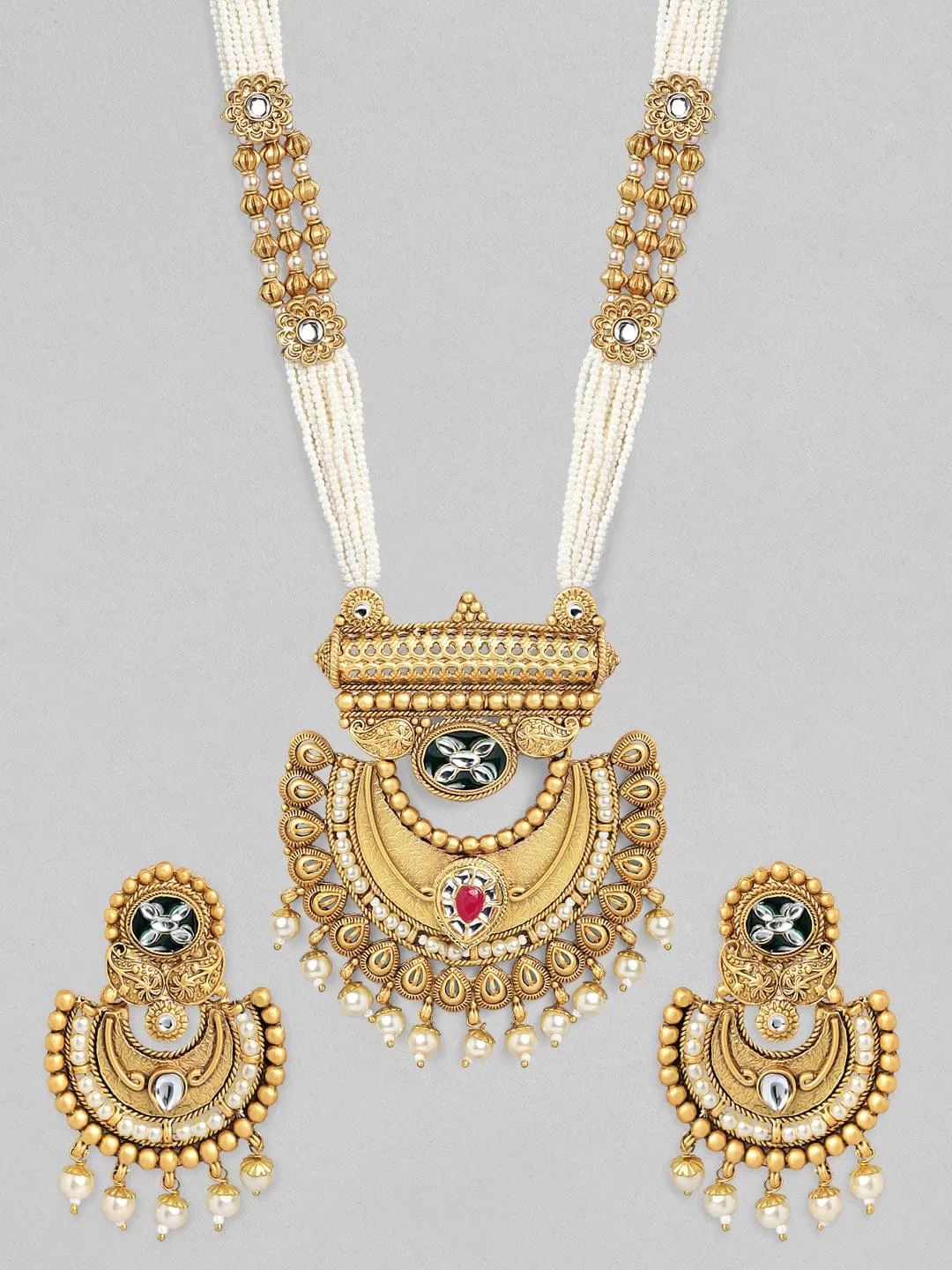 Rubans Gold Plated Handcrafted Kundan Necklace Set