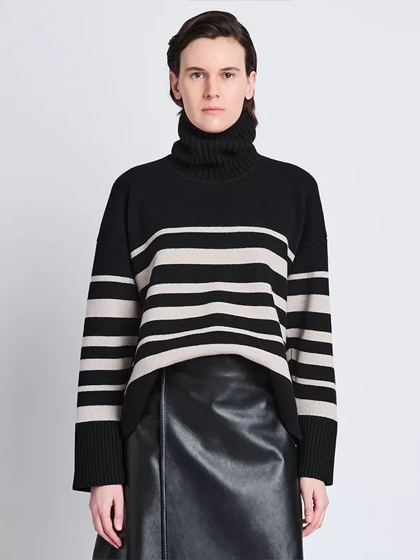 Sandra Turtleneck In Black Striped Cashmere