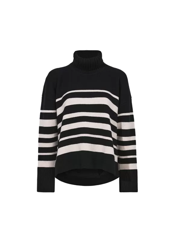 Sandra Turtleneck In Black Striped Cashmere