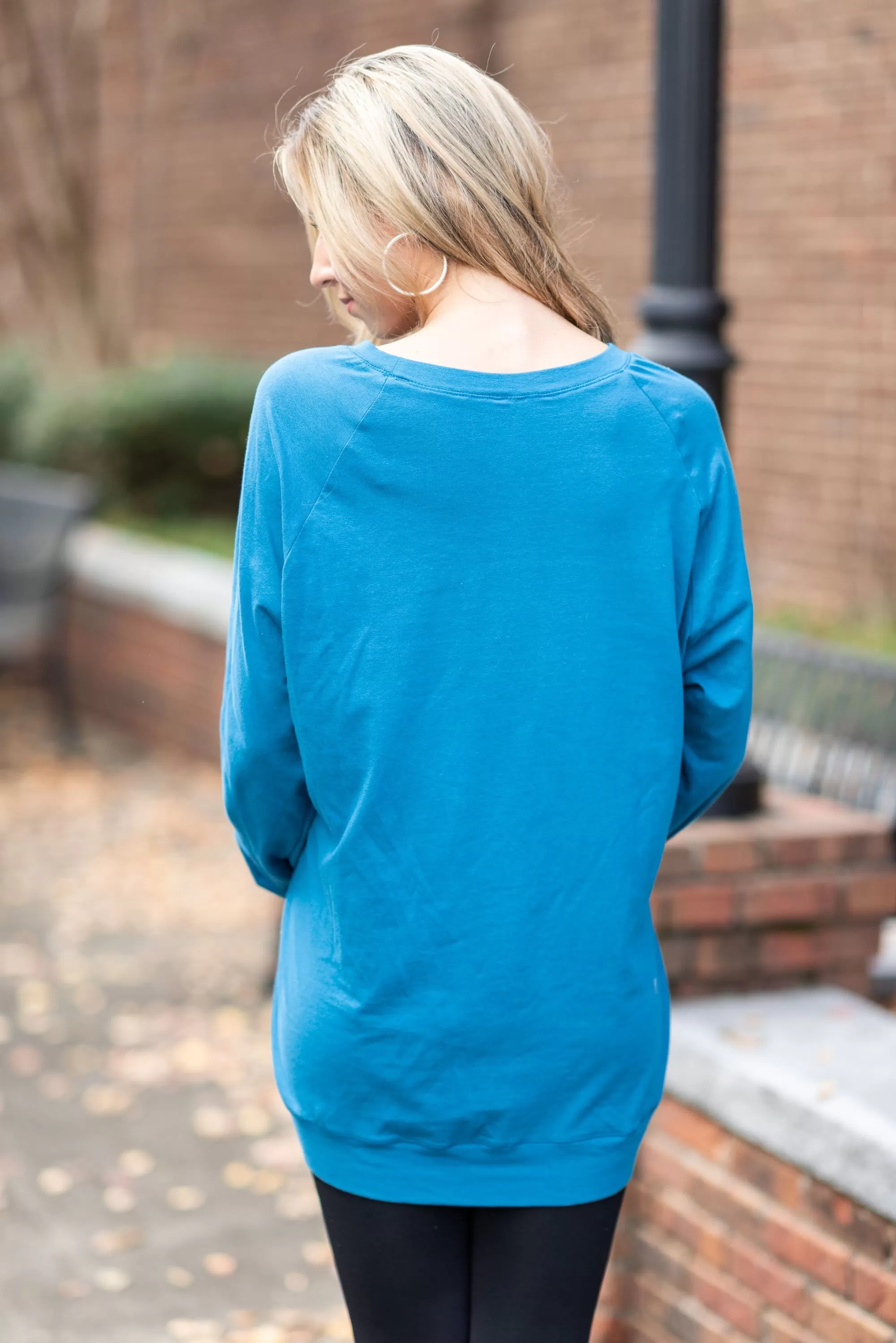 Slouchy Dolman Teal Blue Long Sleeve Tunic