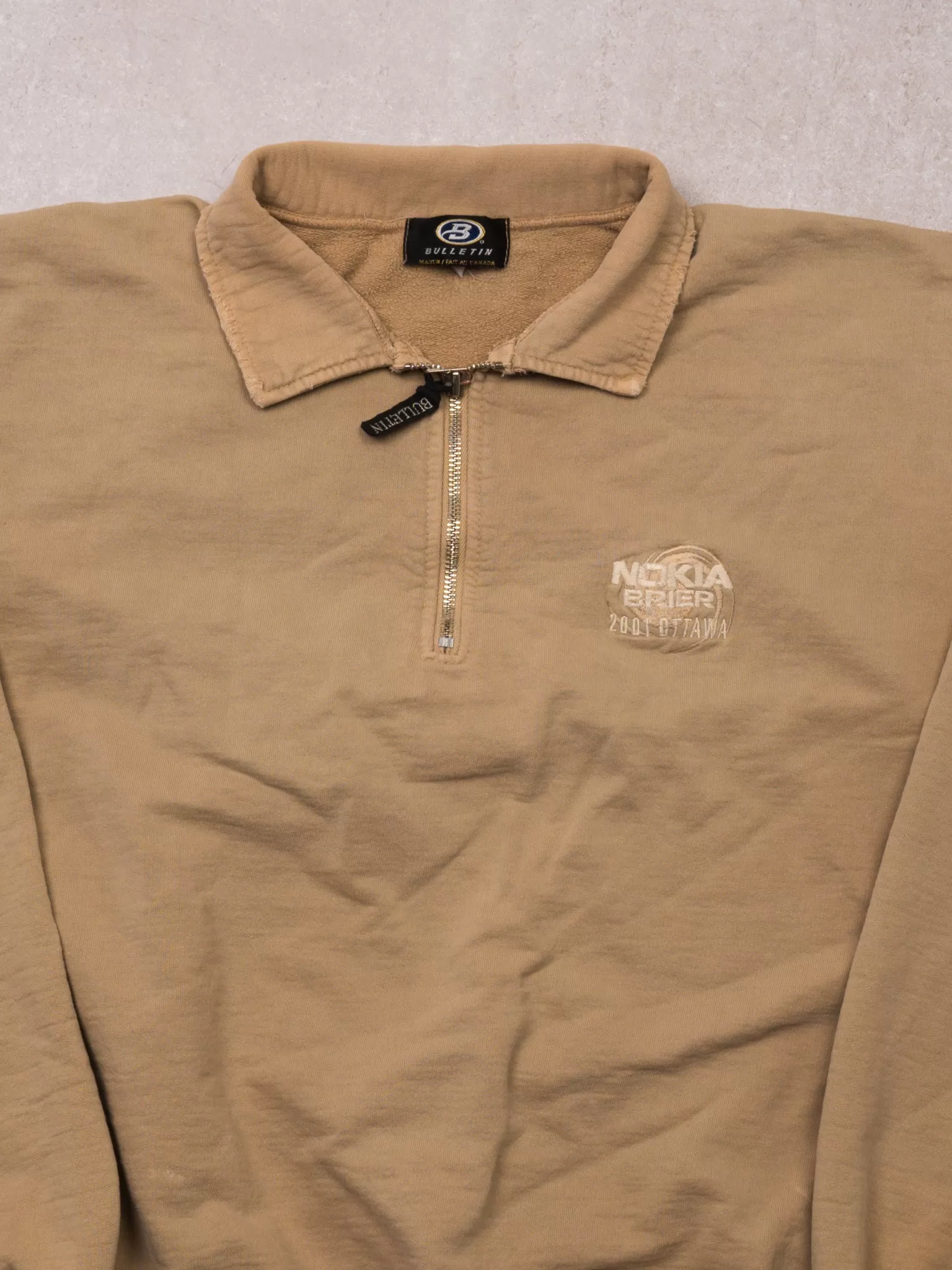 Vintage '01 Beige Nokia Brier Ottawa 1/4 Zip Sweater (XL)