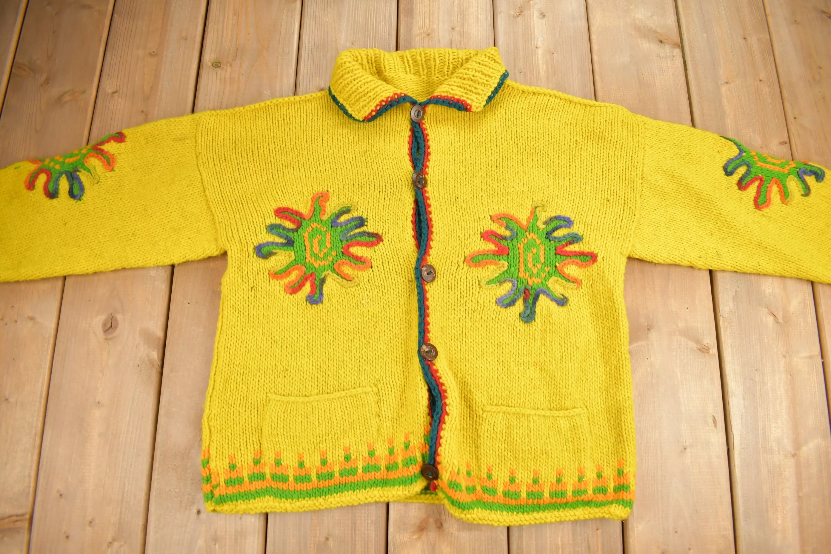 Vintage 1960s Psychedelic Style Wool Knit Sweater / Hippy Sweater / True Vintage / Colourful / Vintage Knit / Trippy