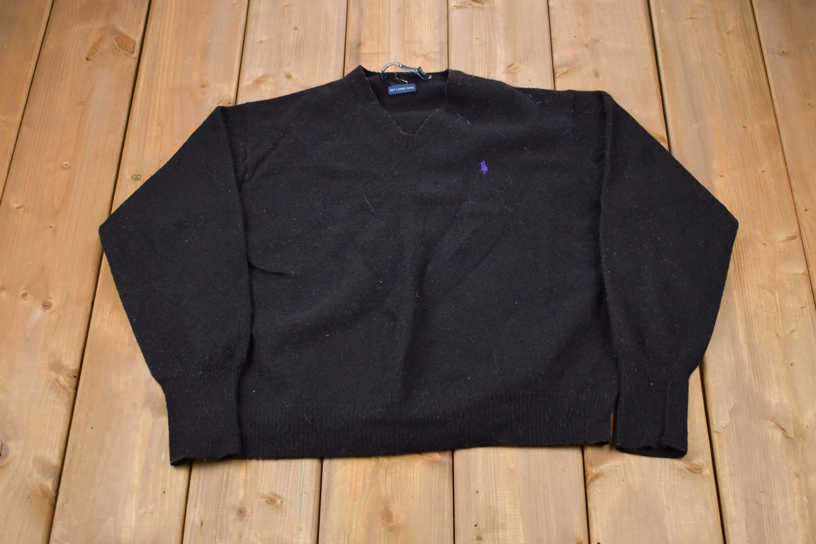 Vintage 1990s Polo Ralph Lauren Wool Knitted Sweater / Vintage 90s V-neck / Pattern Sweater / Outdoor / Hand Knit / Pullover Sweatshirt