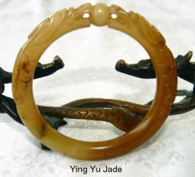 Vintage Estate Double Dragons Hold the Universe Dynasty Style Carved Jade Bangle 65mm (DC122)