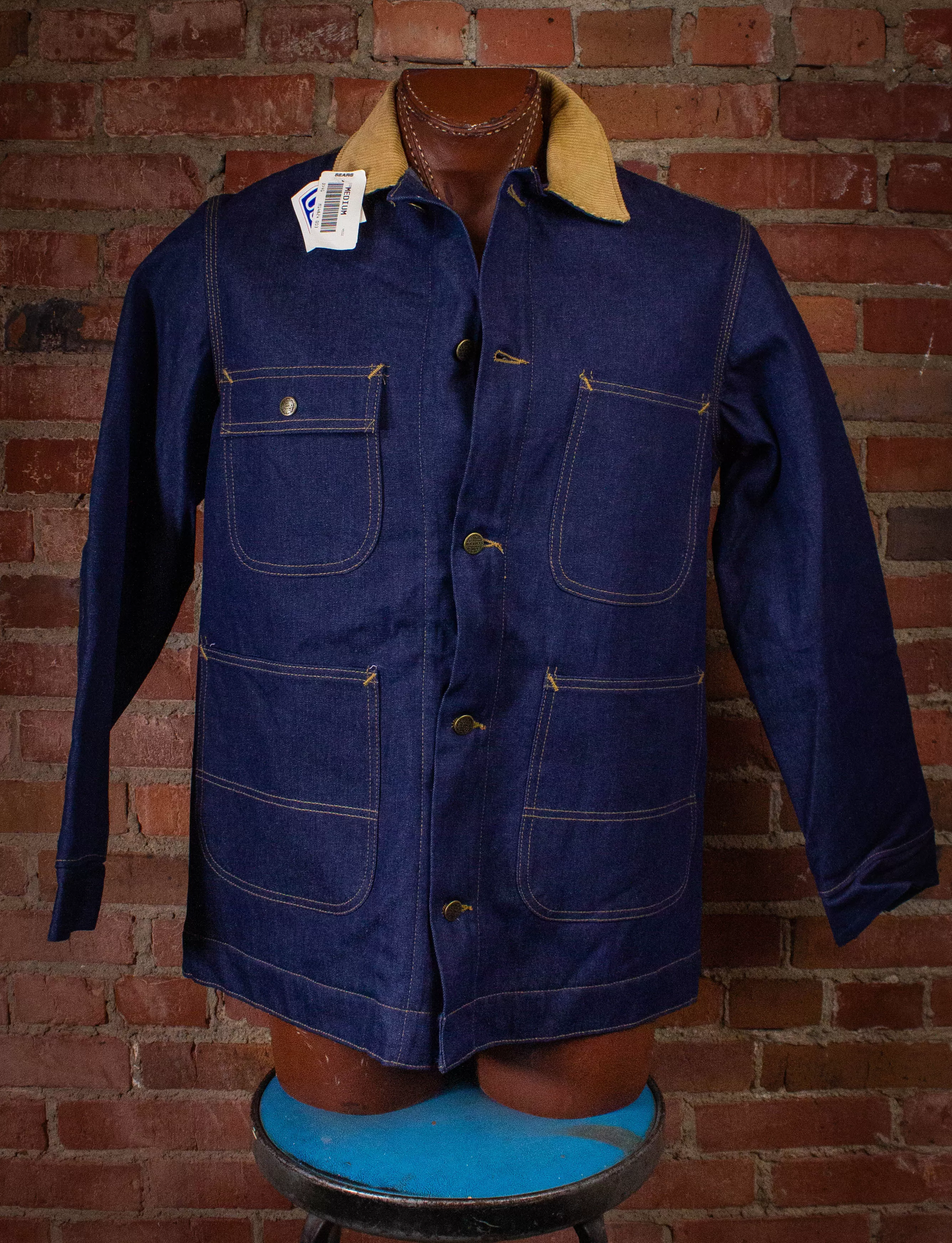 Vintage Roebucks Lined Chore Jacket 90s Dark Wash Medium